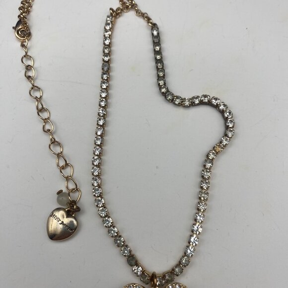 Betsey Johnson Pink Heart Rose Cameo Pendant Gold Tone Necklace Bow LOOK READ - Picture 7 of 9